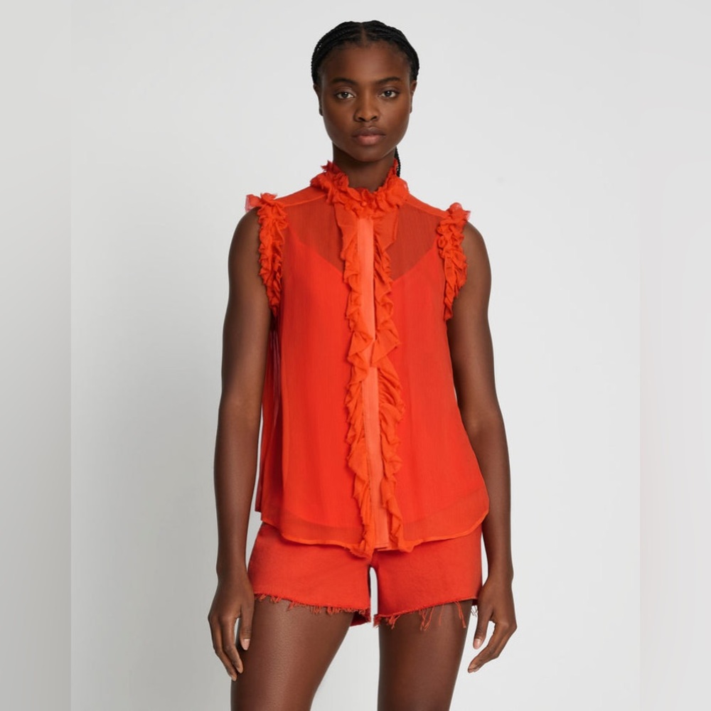5/$25 7 For All Mankind Silk Ruffle Sleeveless Blouse S “Koi”